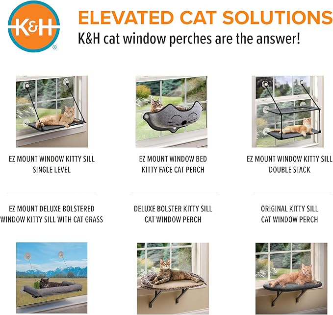 K&H Cat Window Perch for Large Cats - Heavy Duty Kitty Sill Bed Holds 40 lbs, Orthopedic Cushion, Washable Cover, Soft Fleece Window Hammock, 24x14 Inch, Cream