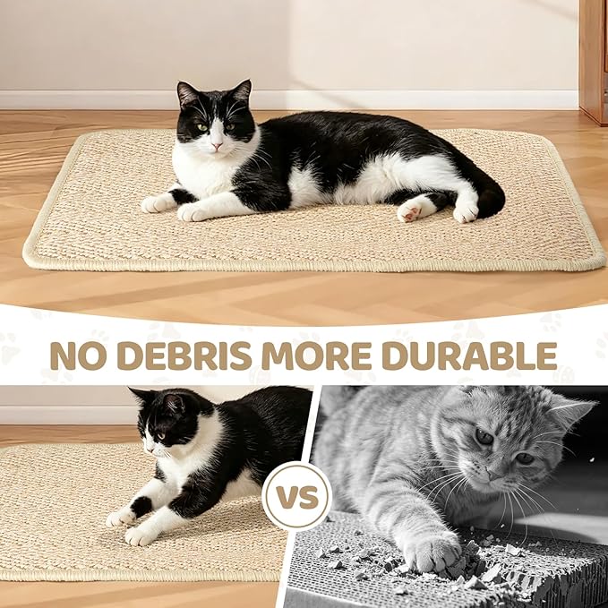 Graciadeco Cat Scratcher Mat 23.6" x 15.7" Sisal Rope 2 Packs Cat Scratch Furniture Protector with Velcro & Catnip