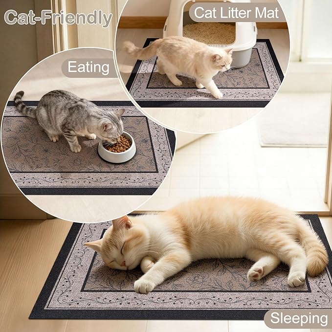 Cat Litter Mat Trapping Rug 24"x15",Litter Box Mat for Floor, Non-Slip Waterproof Backing, Soft Mesh Easy to Clean Pet Mat for Cat, Brown