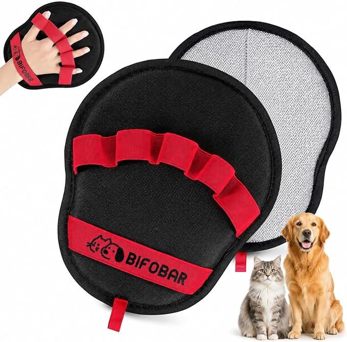 Pet Hair Removal Glove - Red Magic Brush Electrostatic Mitt for Dogs & Cats, Reusable Grooming Gloves - Dog Hair Remover Tool with 5-Finger Design