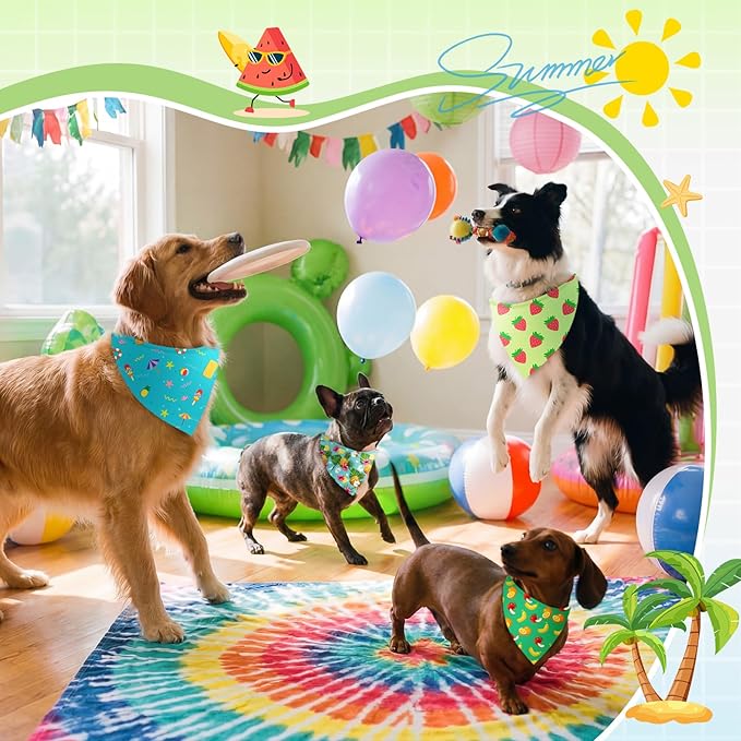Abbylike 100 Pieces Summer Themed Dog Bandanas Bulk Hawaiian Dog Bandanas for Pets Triangle Kerchief Scarf Bibs Set for Summer Pets Dogs Party Costume Accessories, 25 Styles (25.6 x 17.7 x 17.7)