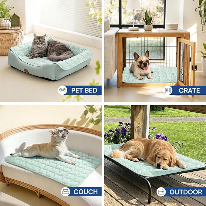 Luciphia Premium Dog Cooling Mat Non-Slip Q-MAX>0.5 Self-Cooling Pad for Medium Pet Indoor Portable Kennel Puppy Bed for Summer Crate Pad for Dog Washable Green 30x40 inches