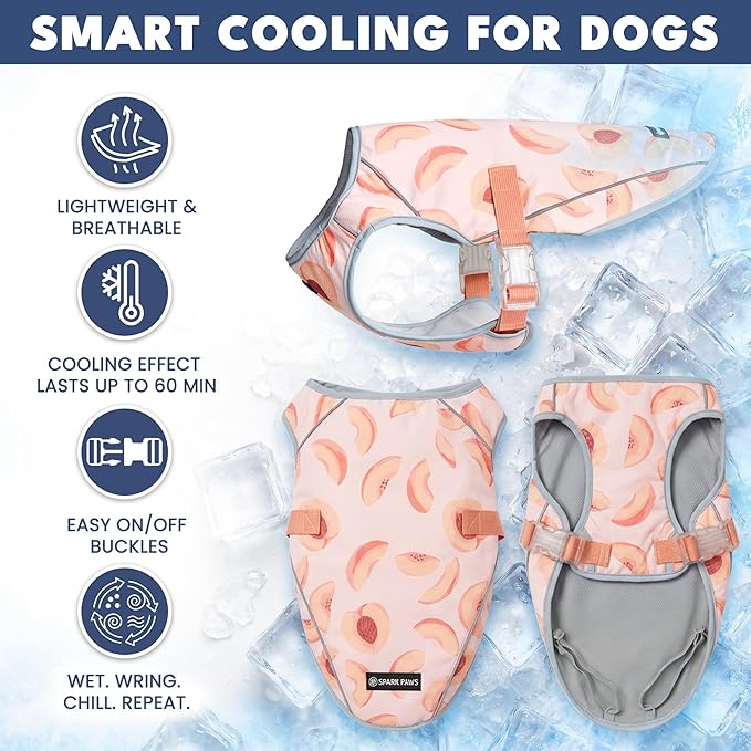 Spark Paws Dog Cooling Vest - SPF 50 UV Sun Protection - Summer Heat Relief Gear for Dogs, Lightweight, Evaporative Cooling - Dog Anxiety Relief Vest During Hot Days - Peaches - Size 2XL