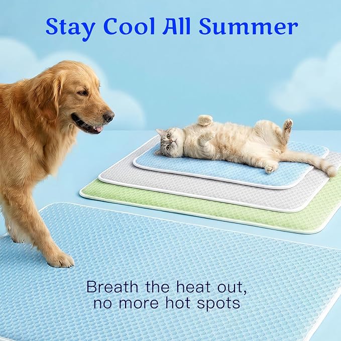 Mora Pets Dog Cooling Mat Instant Self Cooling Pad for Dogs & Cats Breathable Washable Summer Pet Cool Mat Indoor Outdoor, Puppy Cold Blanket for Floor Crate Car Travel Use Small 28'' x 22'' Blue
