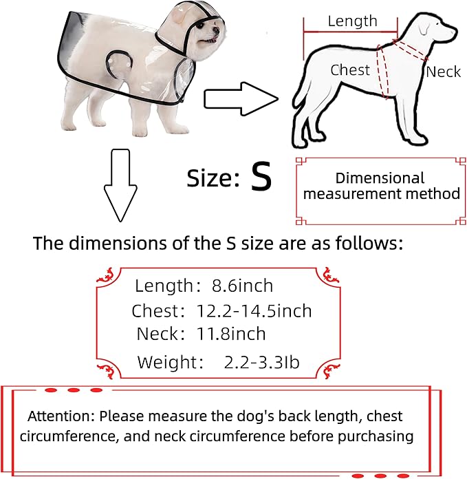 Transparent Dog Rain Poncho for Small Medium Dogs - Thick Waterproof Raincoat with Hidden Leash Hole & Adjustable Snaps, Windproof Hooded Cape for Bichon Poodle (Small)