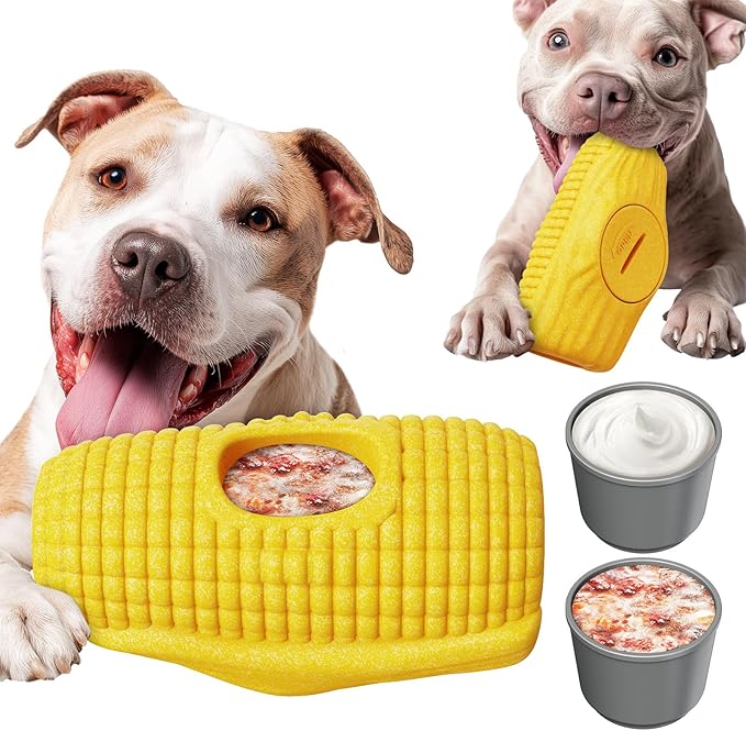 Dog Frozen Treat Toys to Keep Them Busy - Interactive Dog Puzzle Toys with Frozen Mold, Indestructible Aggressive Chew Toys for Large Dogs, Food Grade-Easy to Clean-Reduce Anxiety-Safe Chewing-Yellow