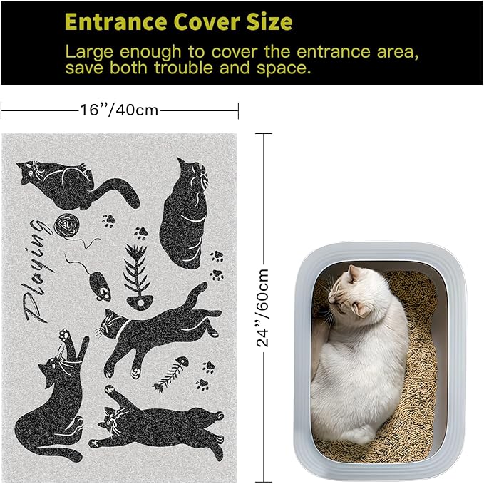 귀여운 고양이 배변 매트, 61 x 40.6cm(24 x 16인치) - 간편한 세척, 상자 및 고양이 모래용 미끄럼 방지 트래핑 매트, 귀여운 작은 러그, 실내 고양이 액세서리, 화이트