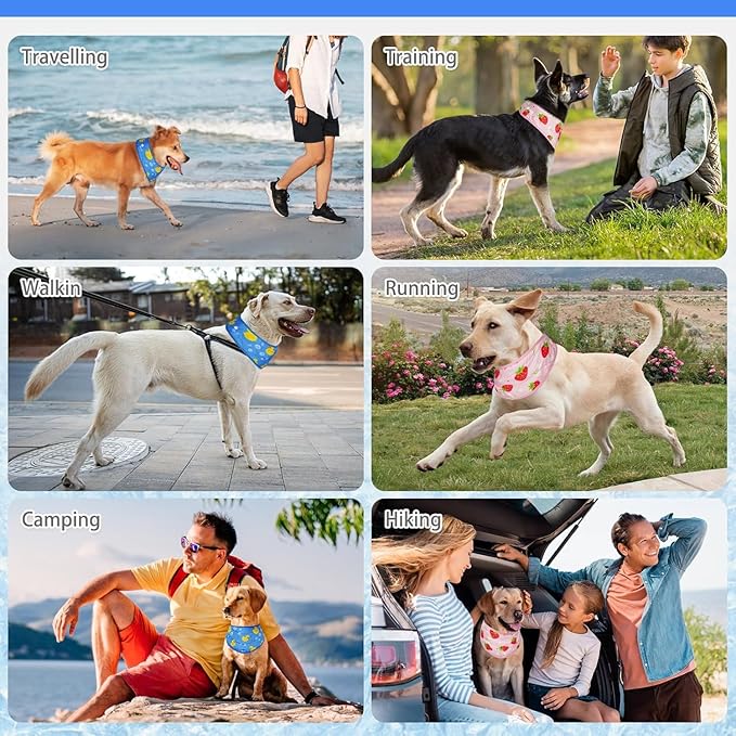 KOOLTAIL Dog Cooling Bandana, 2 Pack Cute Instant Cooling Vest Pet Ice Scarf Adjustable, Summer Outdoor Ice Neck Cooler Towel Neck Wraps, Pet Chill Out Scarf Cooler Prevent Sunstroke in Hot Summer