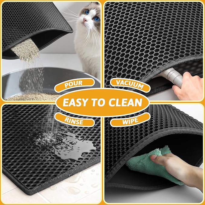 Pieviev Cat Litter Mat Double Layer Waterproof Urine Proof Trapping Mat 1 Pack (Black, 36x30 Inch (Pack of 1))