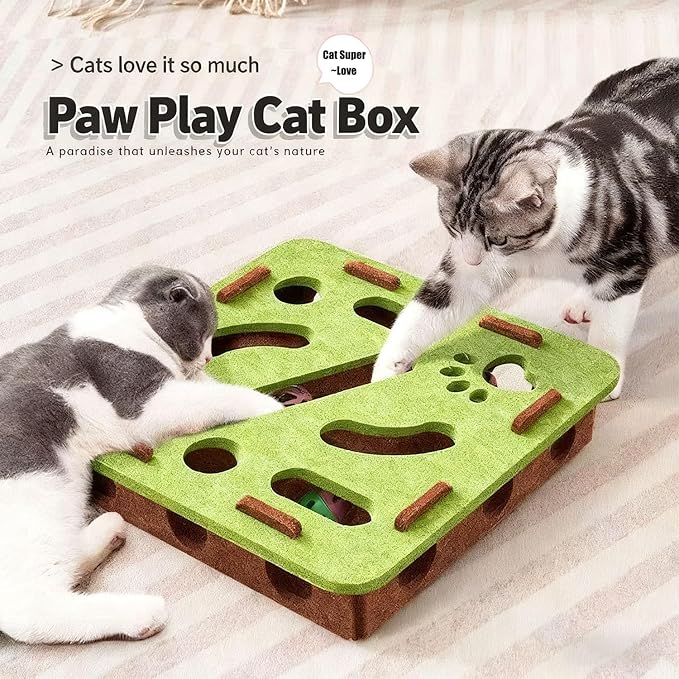 Cat Scratch Puzzle Enrichment Box, Kitten Nail File Scratcher, Interactive Cat Nail File Enrichment Box, Mental Felt Maze Box Stress Free Alternative to Clippers And Grinders (Grey, No Install)