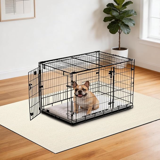 Dog Crate Mat, 29 in x 50 in Dog Playpen Mat Extra Large Liner for Under Dog Crate Cages, Absorbent Urine, Puppy Pee Pad Reusable Washable Floor Protector Waterproof Non-Slip Cream White