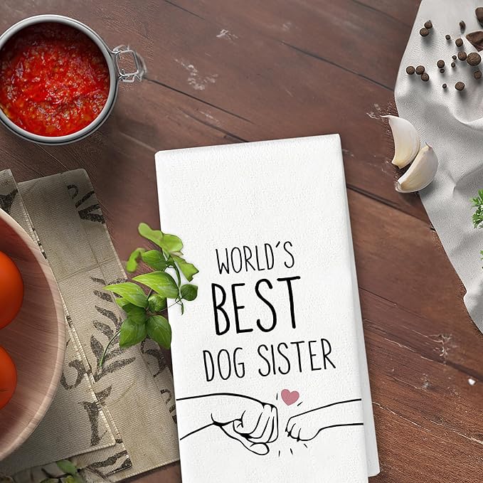 World's Best Dog Sister Kitchen Towels, Sister Gifts, Dog Gifts, Bestie Hand Towels Dish Towels for Bathroom Kitchen Decorative 16x24 Inch