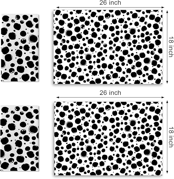 Black White Polka Dots Kitchen Dish Towels Set of 2, Spots Doodle Drying Hand Towel Baking Cooking Cloth, Modern Art Bathroom Home Decoration 18 x 26 Inches