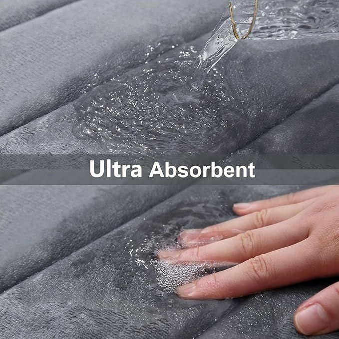 Buganda Memory Foam Bath Mat, 44" x 24", Ultra Soft and Non-Slip Bathroom Rugs, Water Absorbent and Machine Washable Bath Rug Runner for Bathroom, Shower, and Tub, Dark Grey