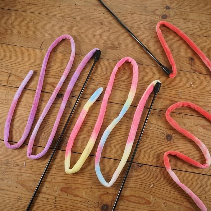 3 Pack Cute Cat Toy Wands Interactive Cat String Toys for Indoor Cats, Colorful Ribbon Cats Teaser Wand Ribbon Toys
