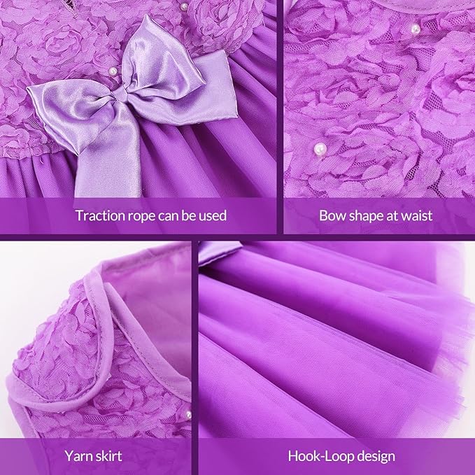 ASENKU Dog Dress Pet Wedding Dress Princess Lace Puppy Birthday Party Outfit Formal Apparel Girl for Small Medium Dogs Cats (Small, Purple)