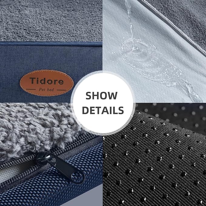 Tidore Orthopedic Dog Beds for Medium Dogs, Durable Egg Crate Foam Sofa Dog Bed wit Washable Removable Cover,Waterproof Lining,Pet Bed for Large Dogs (Navy Blue, 31.5" L x 25.2" W x 7" Th)