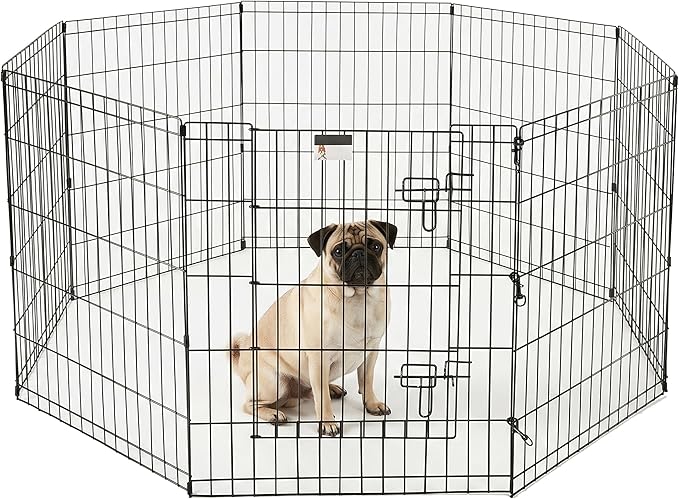 Dog Playpen - Foldable Metal Exercise Puppy Play Pen with 8 24x30in Panels - Indoor/Outdoor Pen with Door for Dogs, Cats or Small Animals by PETMAKER