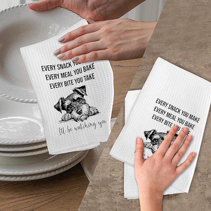 Funny Mini Schnauzer Dog Kitchen Towels, Schnauzer Gifts for Women Men, Puppy Dog Lover Gifts Decor Hand Towels, I'll Be Watching You Hand Dish Tea Towel for Kitchen Bathroom, 16x24 Inch