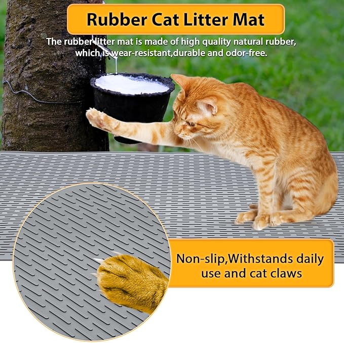 Large Cat Litter Mat 39x27 Inch XL, Waterproof Litter Box Mat with Raised Edges & Textured Surface, Rubber Litter Catcher Mat Washable, Easy Clean Kitty Litter Mat for Multiple Cats