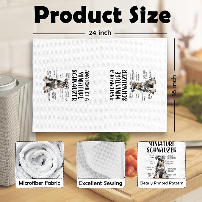 Funny Schnauzer Kitchen Dish Towels, Schnauzer Gifts for Women, Funny Dog Bathroom Decor, Gifts for Dog Mom Dad Lovers Hand Towels Kitchen Tea Towel Decorations, 16x24inch