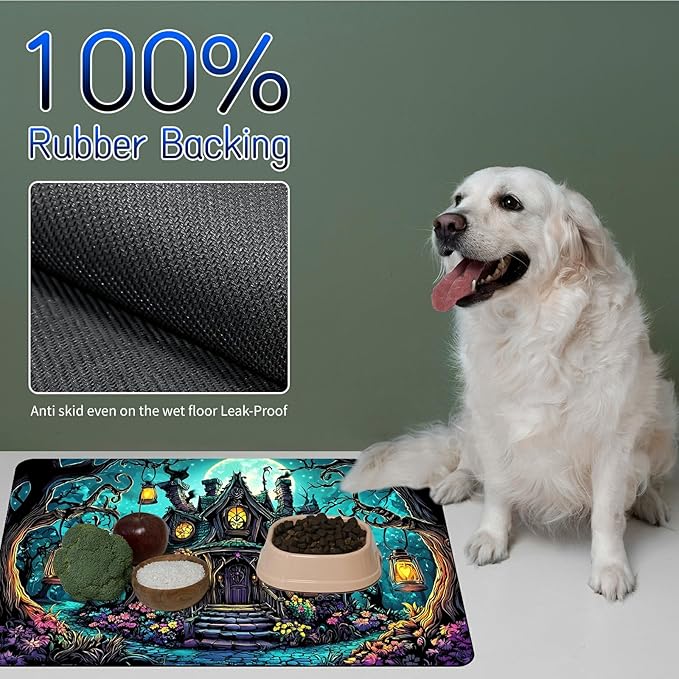 Dog Food Mat, 19.6" x 23.6" Absorbent Pet Feeding Mat for Food and Water, Waterproof Diatom Mud Pet Placemat with Non-Slip Rubber Backing, Easy Clean Cat Bowl Mat for Floors - Castle Green