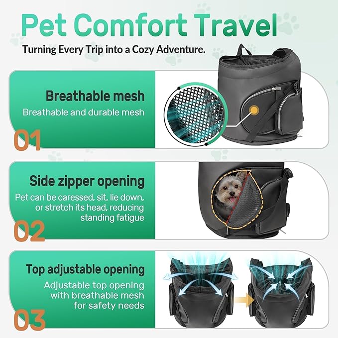 YUDODO Dog Front Backpack Carrier 7-15 lbs, Soft Breathable Pet Front Facing Carrier with Adjustable Straps, Multi-Pocket Design, for Small Dogs & Cats (Black)