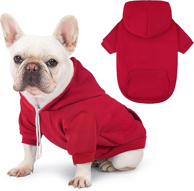 Dog Basic Hoodie Soft Dog Clothes Cold Weather Sweaters for Medium Large Dogs Cozy Fabric Warm Sweatshirt with Leash Hole for Boys (Red, Large (20-35 lbs))