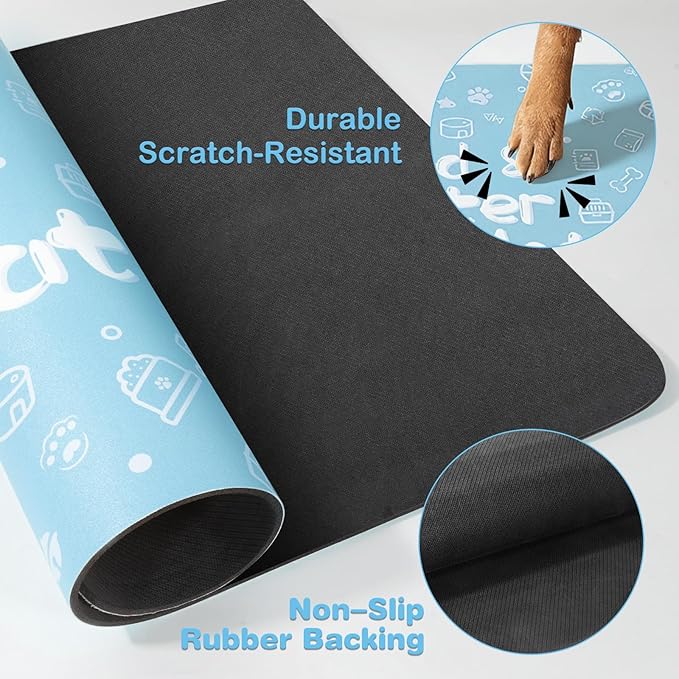 Pet Feeding Mat,Dog Cat Mat for Food and Water,Dog Bowl Waterproof Placemat with Rubber Backing,Absorbent Quick Dry Water Dispenser Mat for Pet（Blue 16"×24"）