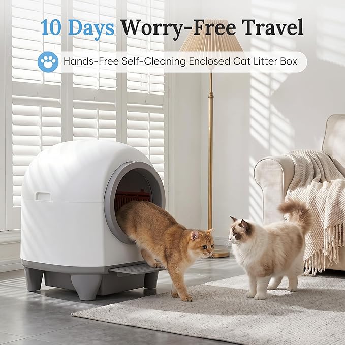 Greesum Smart Self-Cleaning Cat Litter Box, Fully Enclosed Automatic Litter Box with App Control, Safety Sensors& Large Capacity for Multi-Cat Homes, Includes Waste Bags & Mat