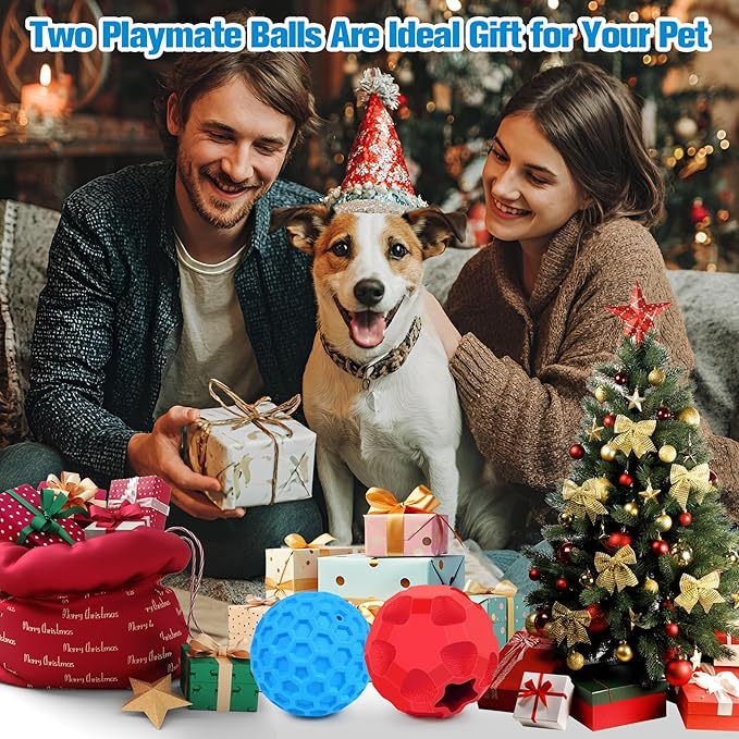 2-in-1Indestructible Dog Toy Balls for Aggressive Chewers, Interactive 3.15”Squeaky Dog Balls and 3.54”Treat Dispensing Ball to Keep Them Busy, Chew Toys for Large Dogs, Enrichment Toy