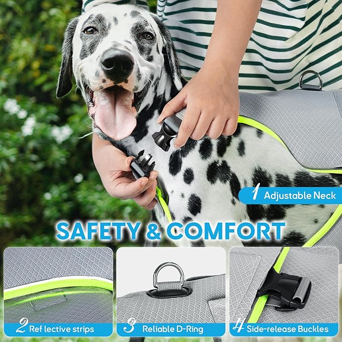 Mora Pets Dog Cooling Vest with Ice Packs, Reflective Adjustable Cooling Vest for Dogs with Leash Ring for Hot Weather Cooling Harness for Small Medium Dogs Geen(PDV-Gel-GS)