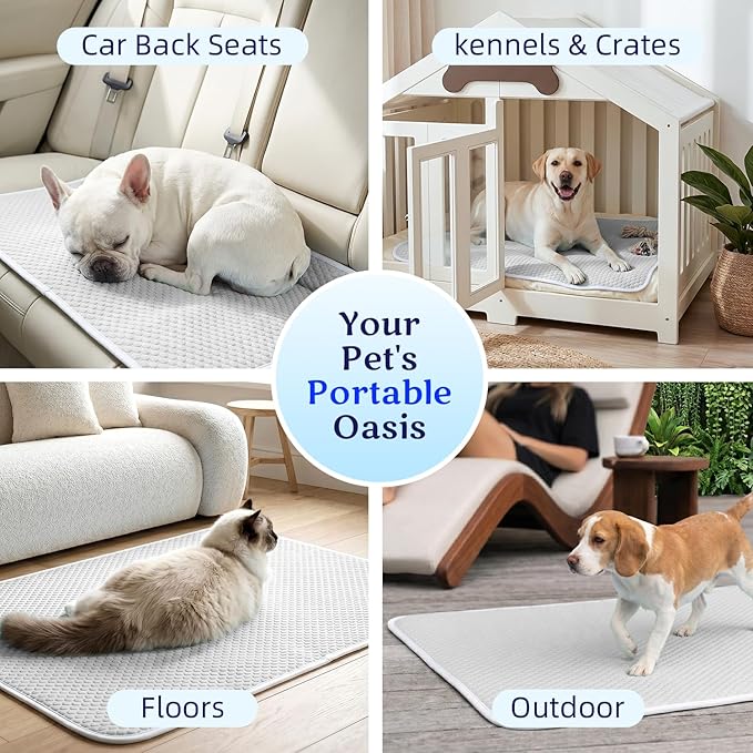 Mora Pets Dog Cooling Mat Instant Self Cooling Pad for Dogs & Cats Breathable Washable Summer Pet Cool Mat Indoor Outdoor, Puppy Cold Blanket for Floor Crate Car Travel Use Medium 36'' x 27'' Grey