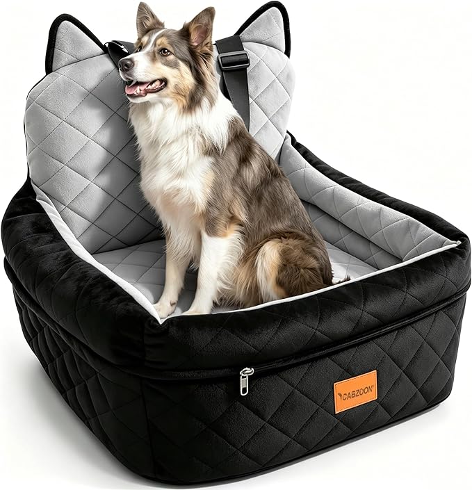 Dog Booster Car Seats for S/M Dogs Up to 35lbs,Pet Car Seat/Travel Bed with Washable&Removable Cover,Storage Pockets,Dog Safety Belt and Elevated Cushion Fits in Front/Back Seat