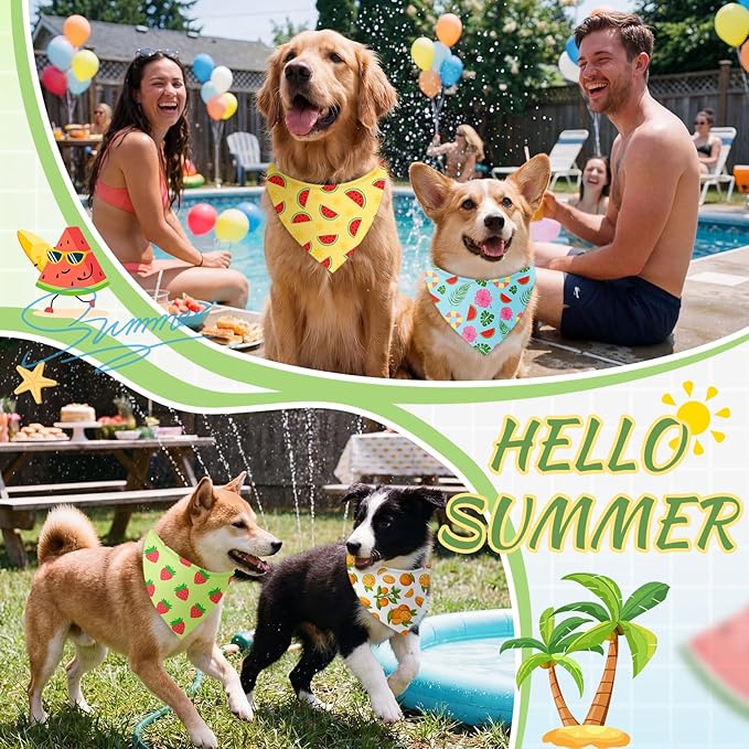 Abbylike 50 Pieces Summer Themed Dog Bandanas Bulk Hawaiian Dog Bandanas for Pets Triangle Kerchief Scarf Bibs Set for Summer Pets Dogs Party Costume Accessories, 25 Styles (25.6 x 17.7 x 17.7)