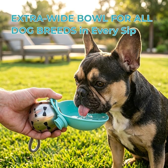 Leak-Proof Dog Water Bottle Portable, 2 in 1 Pet Travel Dispenser with Wide Bowl for Dogs, Stainless Steel No-Spill Doggy Water Cup & Silicone Trough for Walking, Hiking & On The Go