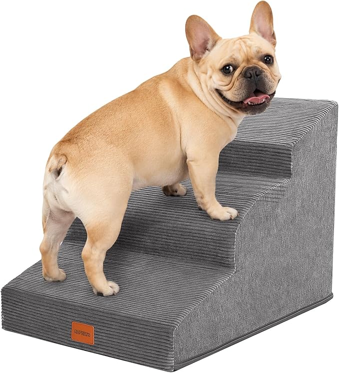 Dog Stairs for Small Dogs and Cats, 15.7" H, 3-Step Curved Pet Ramp for Couch Sofa and Chair, Non-Slip Medium Pet Steps with High Density Foam, Grey