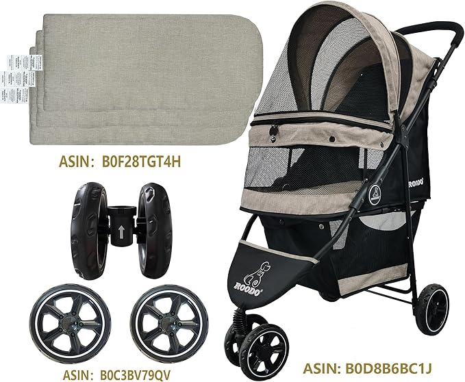 ROODO Pet Stroller Mat,Dog Stroller Cushion,Inner Pad for Exclusive Use,Original,Replaceable,Easy to Clean,Set of 3 pc(Khaki)