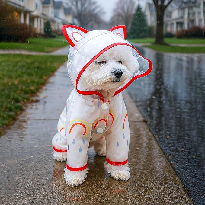 Waterproof Dog Raincoat,Full Coverage 4 Legs Dog Rain Jacket for Small Dogs,Pet Rain Coat with Hood,Reflective Strips&Leash Hole Outdoor Raincoat (Large（for Weight 8.8-11 lb）, Rainbow)