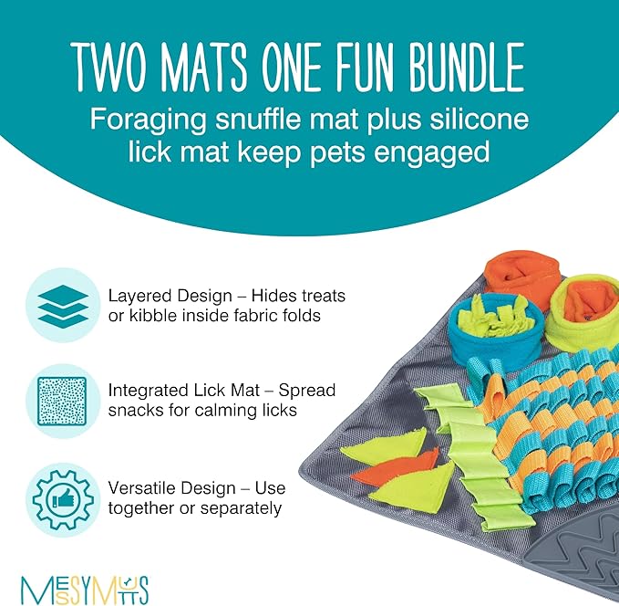 Messy Mutts Square 16" x 16" Forage and Lick Mat with Non-Slip Suction Cups | Stimulating Sniffing Interactive Puzzle for Dogs | Silicone Triangle Licking