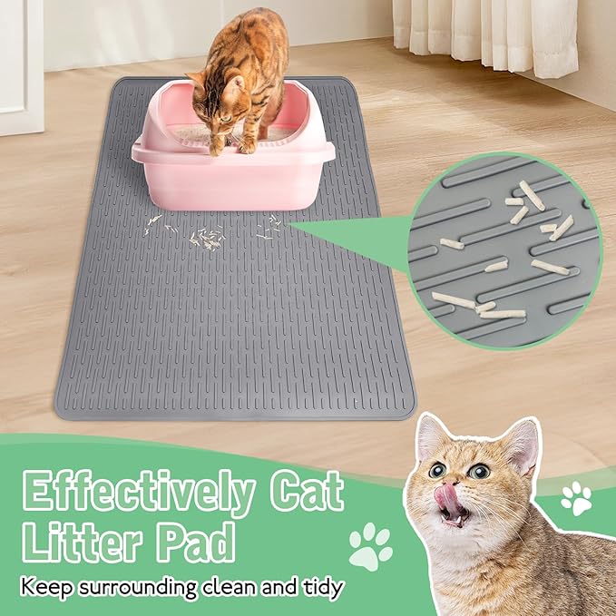 Cat Litter Mat 28" x 20" Waterproof Rubber Litter Box Mat Non-Slip & Soft Litter Trapping Mat Easy to Clean Kitty Litter Mat for Indoor Floor (Small)