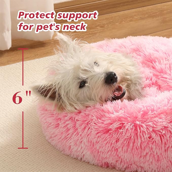 Calming Donut Dog Bed with Hooded Blanket – Plush Fluffy Cave Bed for Small & Medium Dogs, Machine Washable Anti-Anxiety Pet Bed for Cats