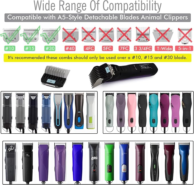 Professional A5-Style Animal Clipper Stainless Steel Color-Coded Snap-on Attachment Guard Guide Comb, 1/8"-1" Compatible with Wahl KM Series Oster A5 Andis Detachable Blade Pet Dog Groomers (#6-3/4")