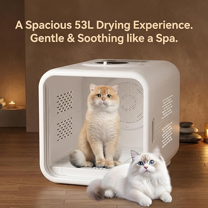 Ultra-Quiet Pet Dryer Box for Cats and Small Dogs - 360° Fast Drying, Adjustable Temperature, Transparent Design, Stress-Free Hands-Free Grooming Solution