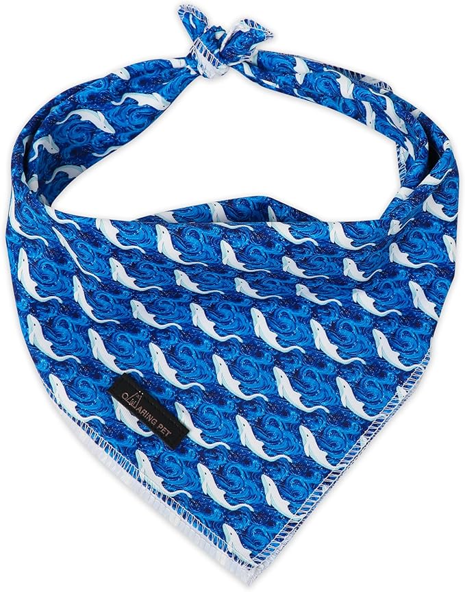 ARING PET Summer Dog Bandanas, Cute Blue White Whale Ocean Themed Pet Scarf Triangle Bib for Small Medium Large Boy Girl Dogs Cats, Puppy Kerchief for Beach Trips Daily Walks Outings Photoshoots-S