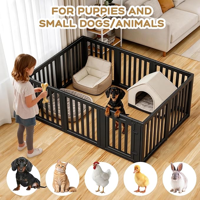 Dog Playpen, Clear Dog Pen, Dog Pen Indoor, Easy to Install and Remove Dog Play Pen, Puppy Playpen Suitable for Dogs, Cats,Dog Playpen Indoor(Black, 23.6 inch Height, 10 Panels)