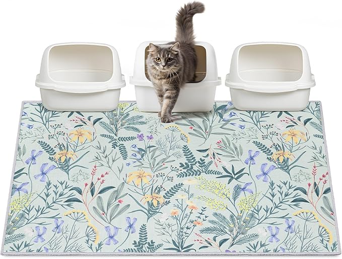 Washable Cat Litter Mat 48"x36" with Non-slip Bottom Waterproof Litter Box Mat Easy to Clean Litter Trapping Mat for Kitty