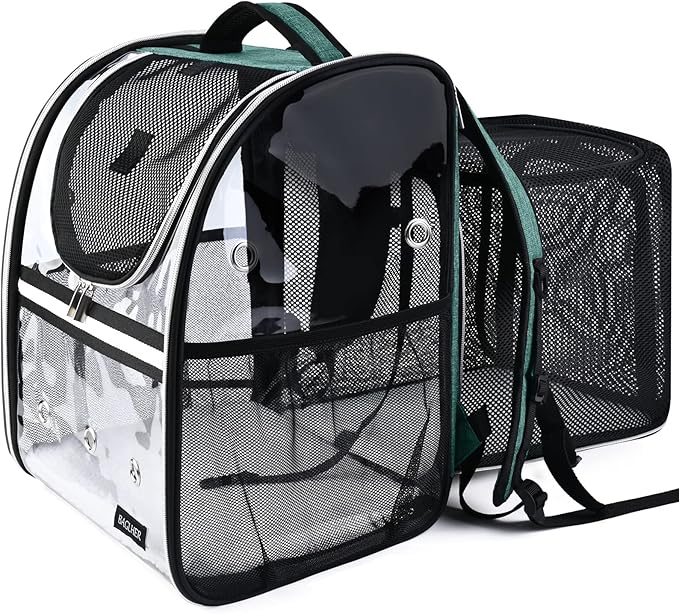 BAGLHER Expandable Pet Carrier Backpack，Pet Bubble Backpack for Small Cats Puppies Dogs Bunny, Airline-Approved Ventilate Transparent Capsule Backpack for Travel, Hiking and Outdoor Use. Green