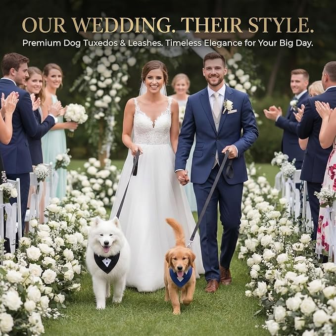 Gilprop 4 Pcs Formal Dog Outfit Dog Tuxedo Sets with Bowtie Wedding Dogs Bandana Collar with Nylon Leash Wedding Outfit Suit Adjustable Pet Party Costumes for Birthday(Black,Blue,Large:21"-24.5")