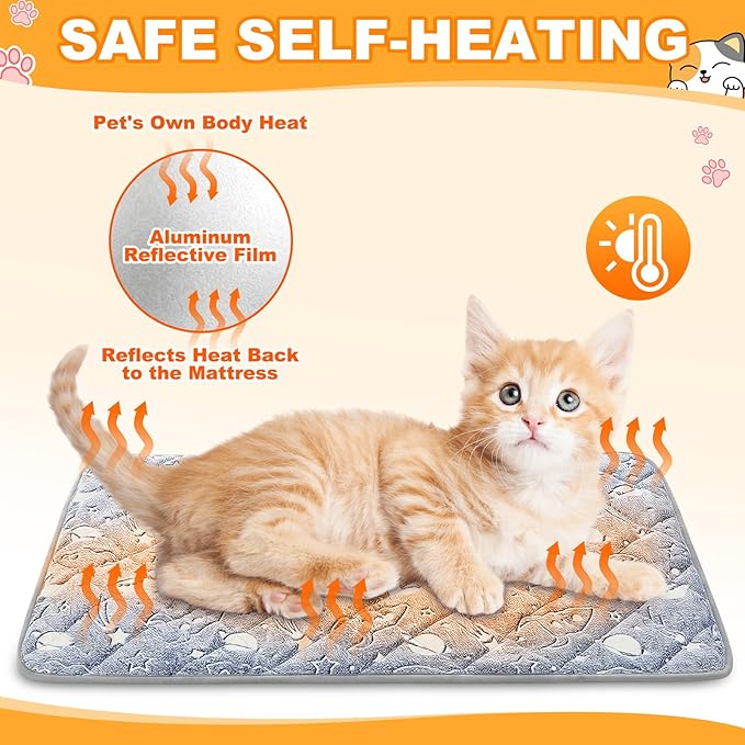 Riakrum 4 Pack Self Warming Cat Mat Heating Cat Bed 24" x 18" Thermal Dog Self Warming Pad Pet Heating Pad Non Slip Bottom Washable with Storage Bag for Indoor Outdoor Kitten Pet (18 x 24 Inches (S))